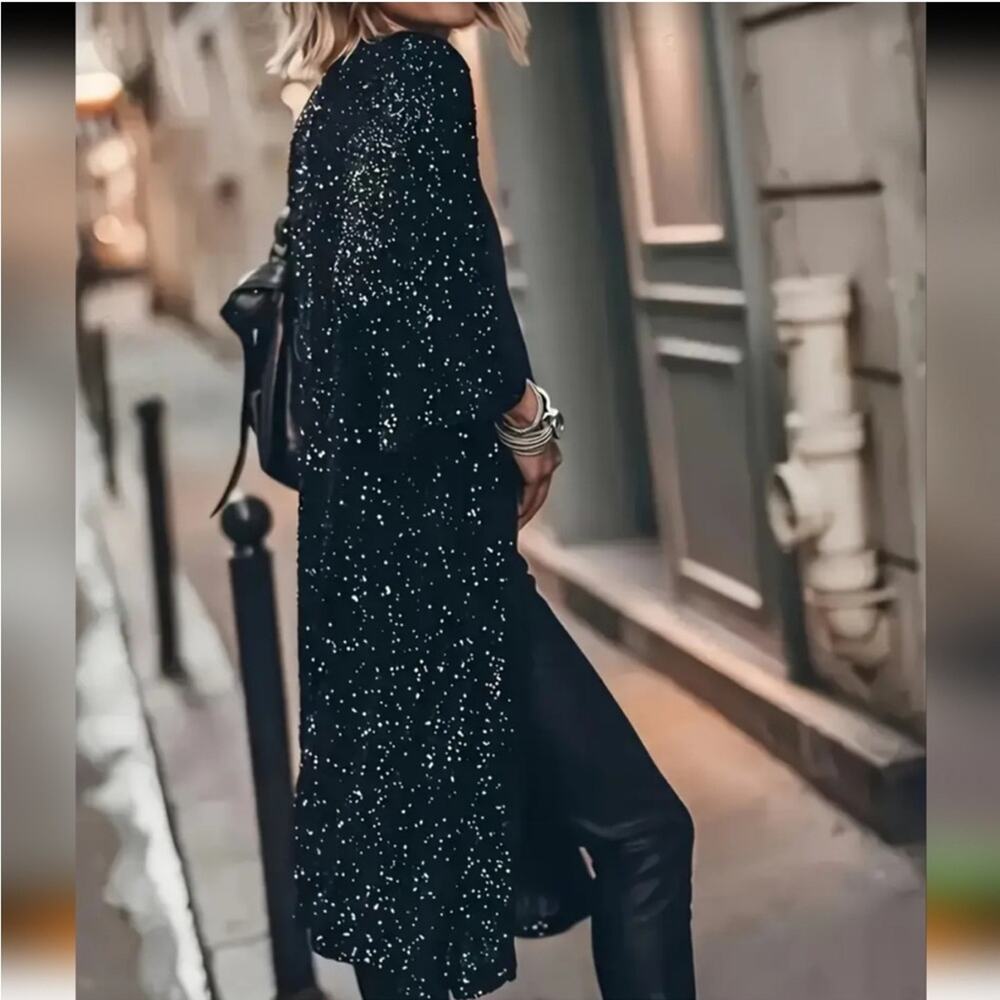 Anthropologie x BB Dakota sequin duster open cardigan black‎ size small